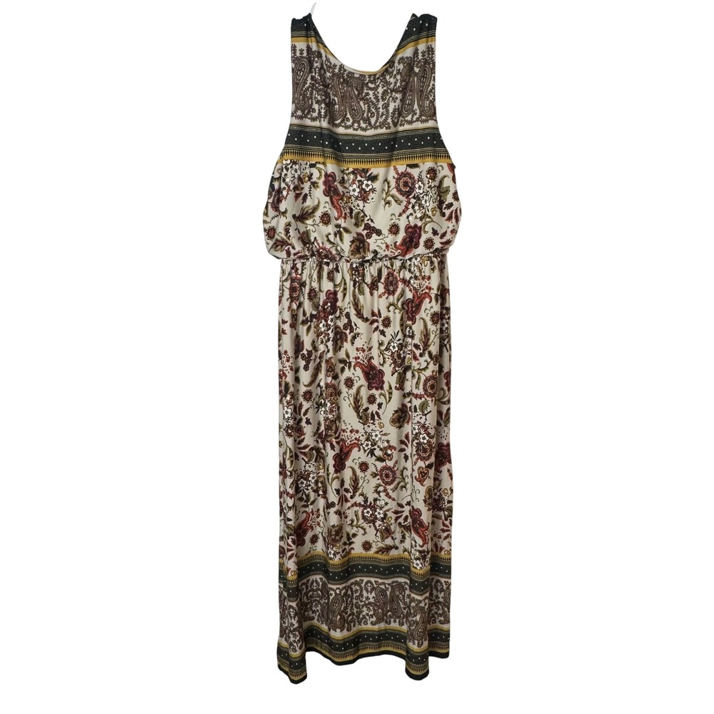 EMMA & MICHELE Paisley Floral Print Maxi Dress Womens Size L Sleeveless Tie Neck - Picture 5 of 7